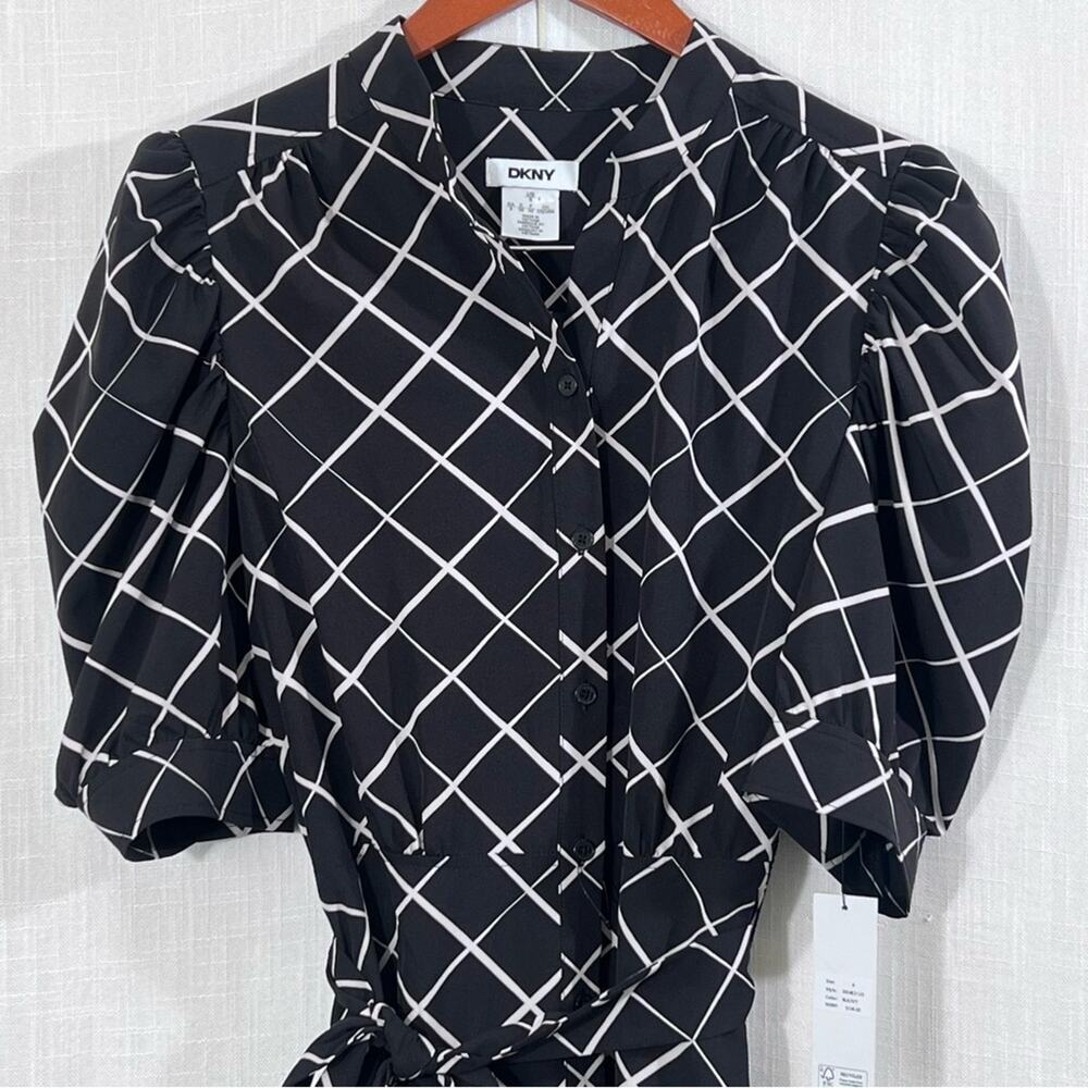 DKNY NWT Button Front Puff Sleeve Belted Midi Dress Size 8 - Picture 5 of 16